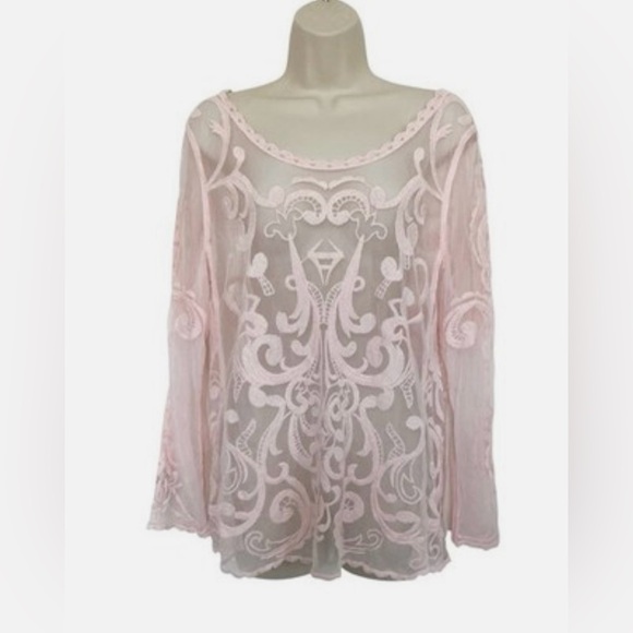 Express Blush Pink Embroidered Sheer Top / Size Large NWT - Picture 4 of 14